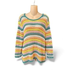 ADY P‎ multicolor striped lightweight crochet open knit sweater